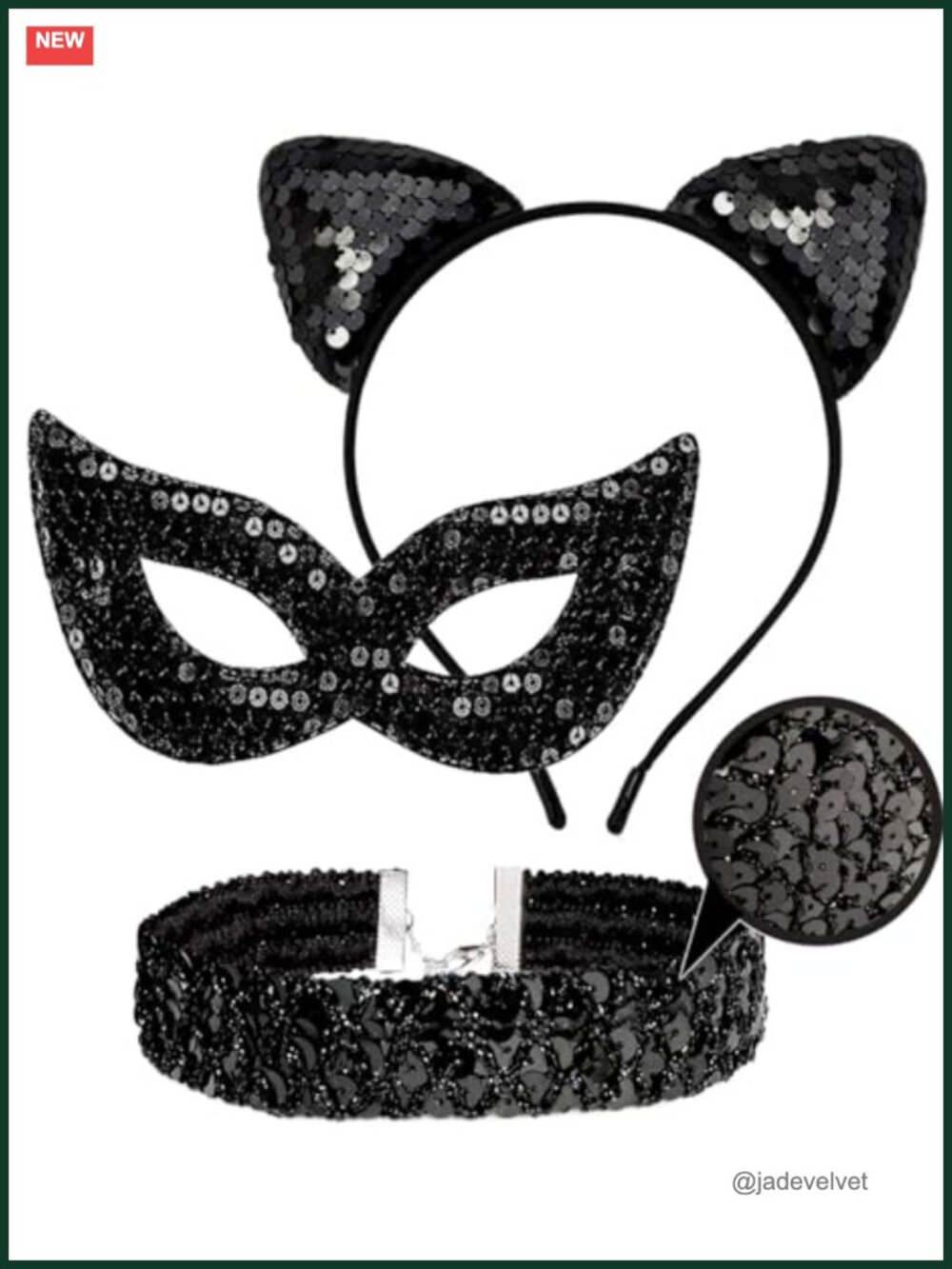 Catwoman Mask and Ears Set Sequin Choker Costume Accessories Cosplay